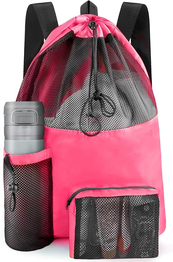 HOHOM Mesh Swim Bag Beach Drawstring Backpack, Waterproof Gym Bags for Women and Men, Large Pool Bag Swimming Gear for Swimmers