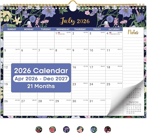 Taja Calendar 2026-2027, Apr 2026-Dec 2027 Wall Calendar, 14.7" x 11.5"