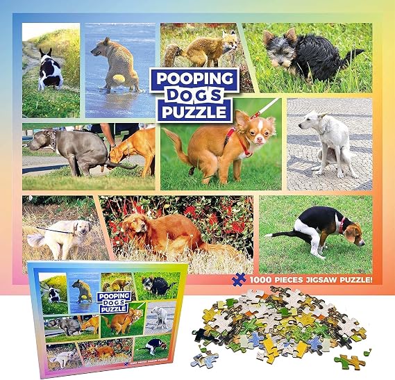 Pooping Dogs 1000 Piece Puzzle for Adults - Funny Gift Poop Gag Jigsaw for Dog Lovers & Puppy Owners