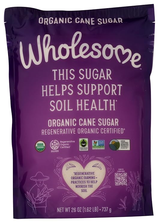 Wholesome Sweeteners 26-Ounce Cane Sugar, Fair Trade, Non GMO, Gluten Free & Vegan, for Baking and Sweetening, 1 Pack