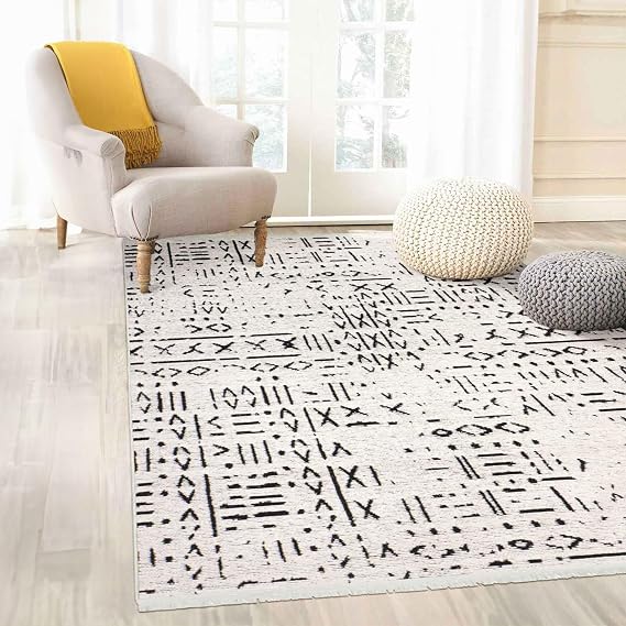 Aden Kaymaz Taban Halı, Aden Sierra 2, Makinada Yıkanabilir Şönil Dokuma Halı (Beyaz - 80 x 150 cm)