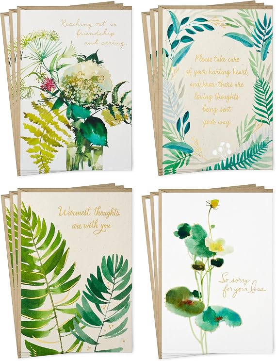 Hallmark Sympathy Cards with Envelopes, 12-Pack (Watercolor Greenery)