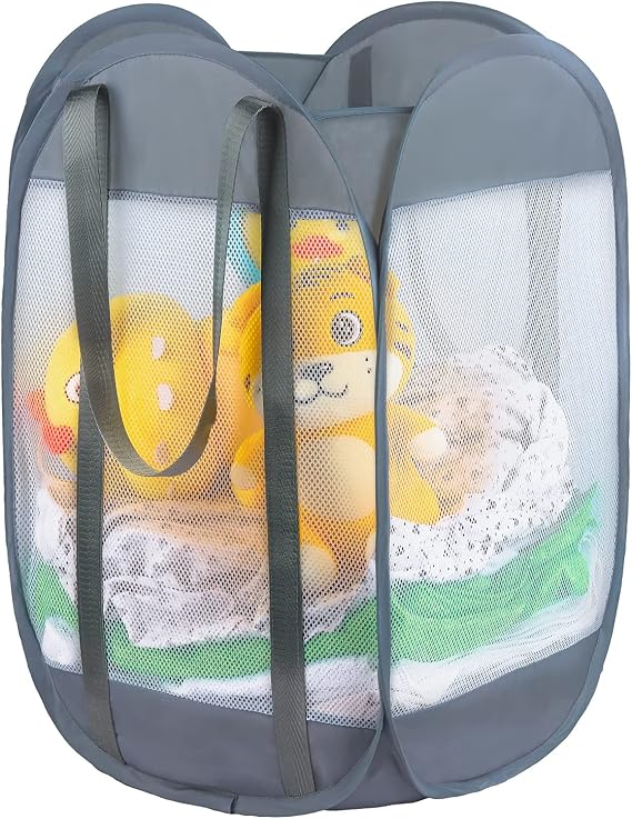 with strong handles Laundry Hamper,Tear Proof Pop Up Laundry Hampers, foldable mesh Laundry basket. Used for travel, laundry room,university dormitory or toy storage, etc.(Vertical (Grey))............