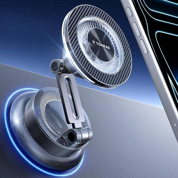 TORRAS 2026 Upgraded Vacuum Car Phone Holder for MagSafe Car Mount [98+ LBS Strongest Suction | 24 N58 Magnets] 360 Adjustable Magnetic Phone Holders for Your Car, for iPhone 17-12 Pro Max Plus Air