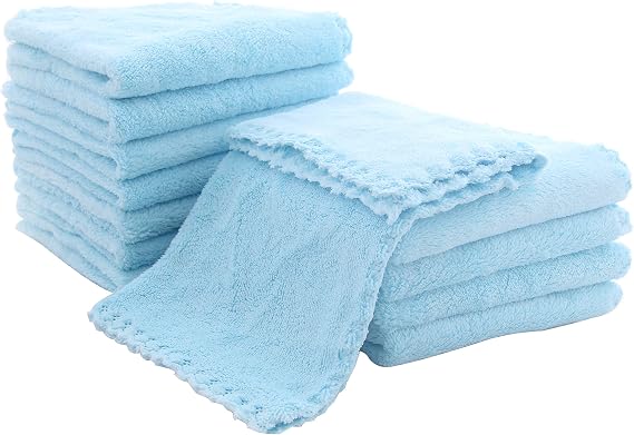 12 Pack Baby Washcloths - Extra Absorbent and Soft Wash Clothes for Newborns, Infants and Toddlers - Suitable for Baby Skin and New Born - Microfiber Coral Fleece 12x12 Inches, Aquamarine