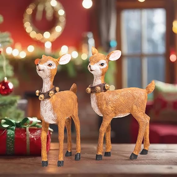 2-Pack Standing Reindeer Figurines, 8 Inch Christmas Table Decor for Home, Fireplace Mantel and Shelf Display