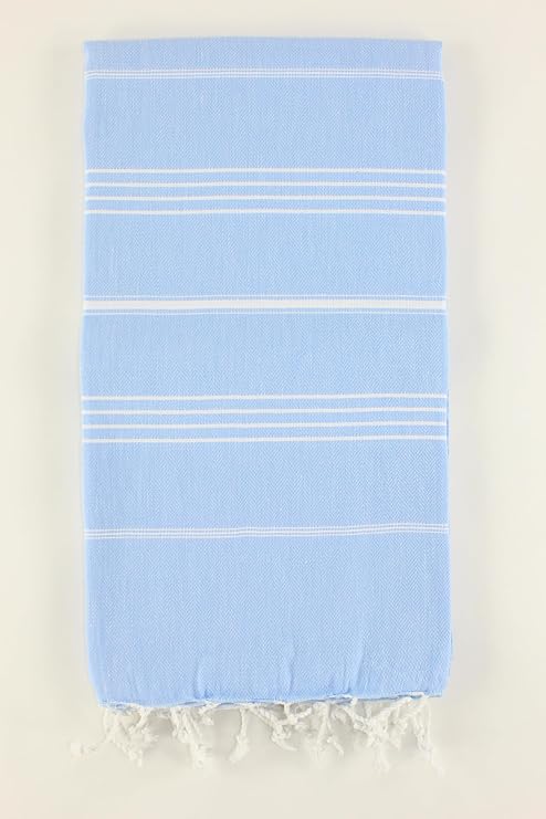 Authentic Turkish Beach Towel Turkish Cotton | Oversized, Soft, Quick Dry, Lightweight, Sand Free | Travel, Bath, Pool, Spa, Gym, Yoga, Camping | Made in Turkey (Baby Blue)