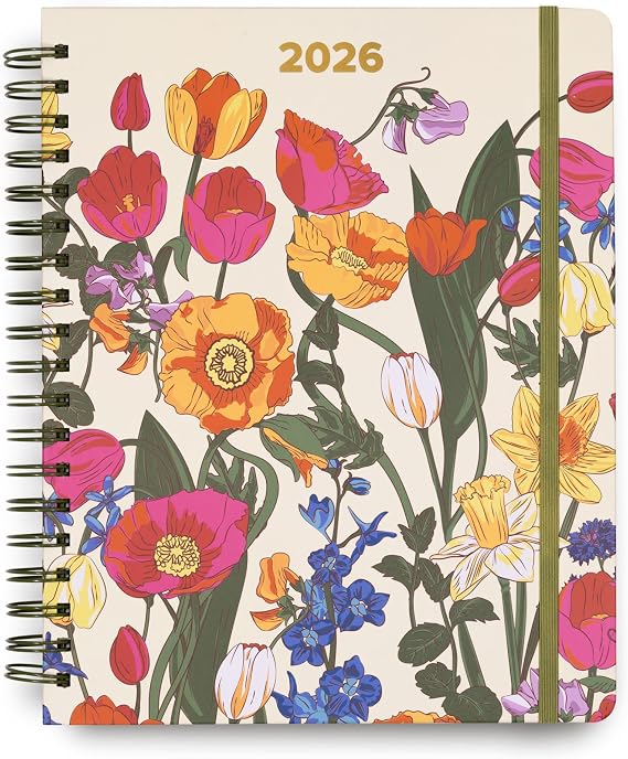 Vera Bradley 2025-2026 Jumbo Planner Daily Weekly & Monthly, 17 Month Hardcover Agenda Dated Aug 2025-Dec 2026, Cute Planner with Stickers, Pockets, Spiral Binding, Meadow Bouquet Seedpearl