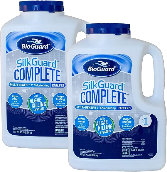 BioGuard SilkGuard Complete 1 Chlorinating Tablets, 4.5 lb, Pack of 2, Chlorine Tablets for Sanitizing Swimming Pools