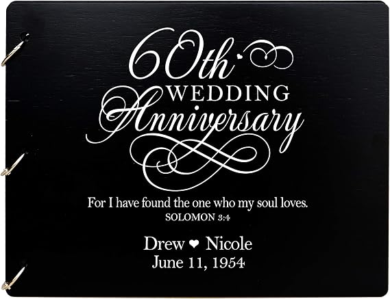 LifeSong Milestones Personalized 60th Wedding Anniversary Guest Book for Couple - Husband and Wife 60 Years of Marriage, Wooden Black Signature Registry Guest Book for Sixtieth Wedding (Black)