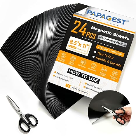 24 Pack Magnetic Sheets with Adhesive Backing 8.5x11 Inch Cuttable Magnet