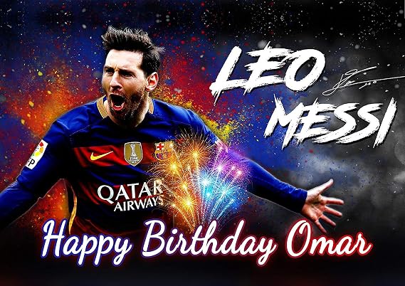 Cakecery Lio Messi FC Barcelona Edible Cake Image Topper Personalized Birthday Cake Banner 1/4 Sheet