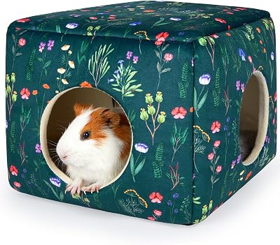 Bienbee Guinea Pig Hideout, Washable Guinea Pigs House Cozy Guinea Pigs Bed for Small Pet BunnyRabbitHamsterChinchilla Guinea Pig Accessories Green Flowers