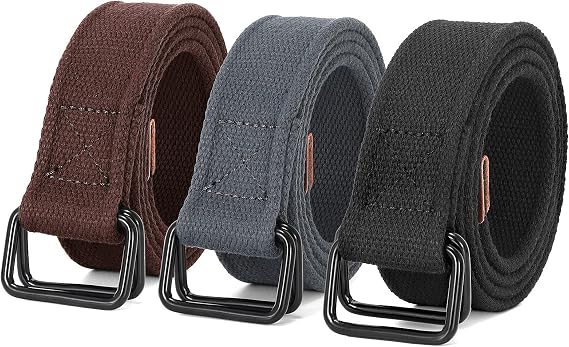 JASGOOD Men Canvas Fabric Belts Casual Web Cloth Belts with Black Double Ring Buckle 2 Pack