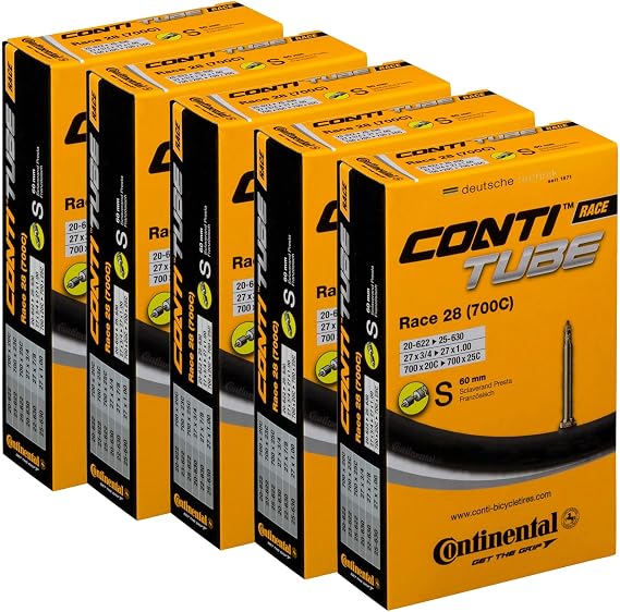 Continental Bicycle Tubes Race 28 700x20-25 SV60 Presta Valve 60mm Bike Tube - Value Bundle 5-in-1 Bicycle Tube 700c