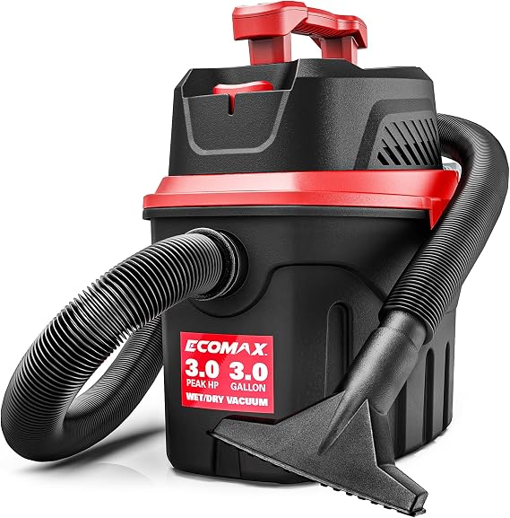 ECOMAX Small Shop Vacuum Wet/Dry 3 Gallon, 3 Peak HP, Small Shop Wet Dry Vac with Accessories, 3-in-1 Mini Shop Vacuum with Blower Function for Home, Car Detailing, Workshop, EM18910P-3