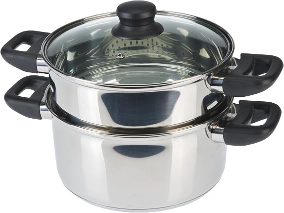 Axentia 2-Tier Steamer Induction/Pasta Pot with Strainer Insert, Silver