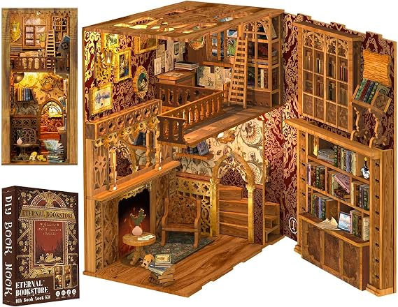 Cutefun Book Nook Kit Library - DIY Miniature Booknook Kit for Adults