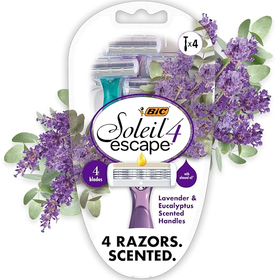 BIC Soleil 4 Escape Womens Disposable Razors, 4-Blade, 4-Pack, Lavender