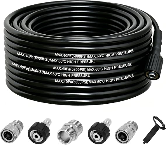 Pressure Washer Hose 50FT for Power Washer, 5800 PSI Kink Resistant Pressure Washing Extension Hose, 1/4" Power Washer Hose Replacement (M22-14mm) with 3/8" Quick Connector, Black