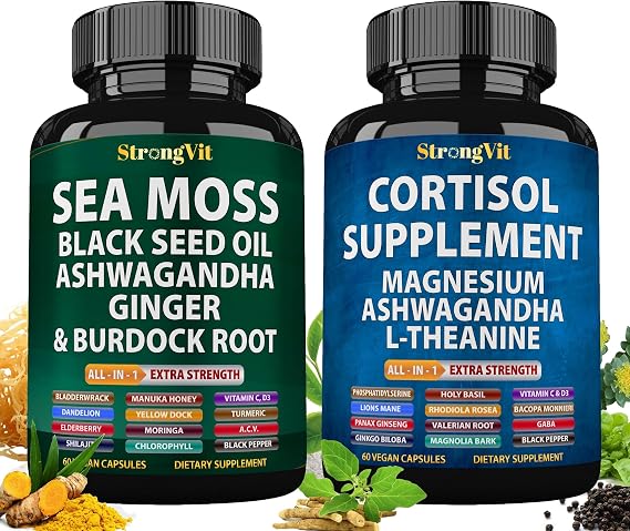 StrongVit Sea Moss Complex & Cortisol Supplement Bundle (120 Capsules)