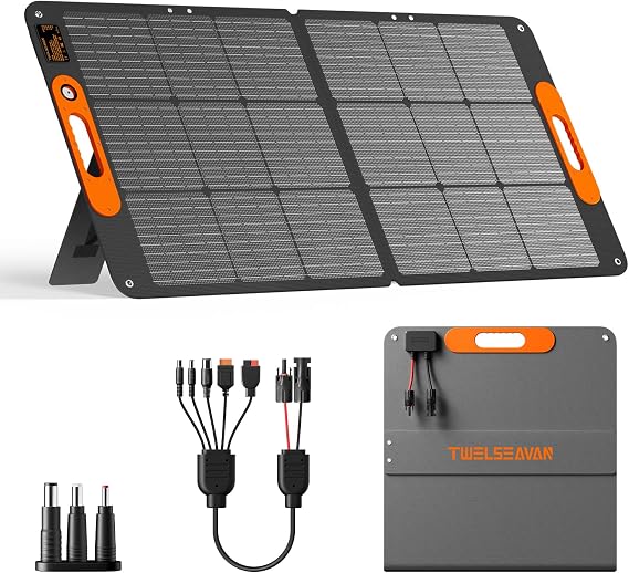 110W Portable Solar Panel for Jackery/EF/Bluetti/Anker/Goal Zero Power Station, IP68 Waterproof, 24% Efficiency, MC4 Output, ETFE Foldable Solar Charger with Adjustable Kickstand for Camping Outdoor | IP68 Waterproof,24% Efficiency, MC4 Output, ETFE+Solar Angle Guide, Foldable Solar Panel, Adjustable Kickstand