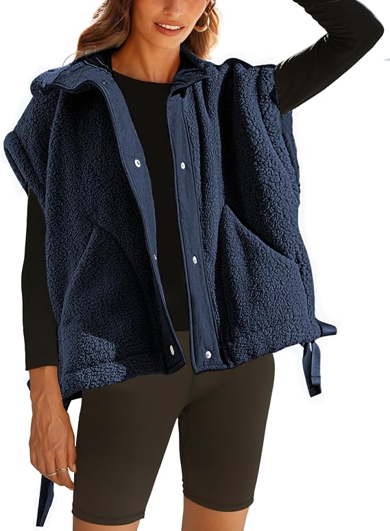 Womens Oversized Sherpa Fleece Vest Casual Sleeveless Jacket
