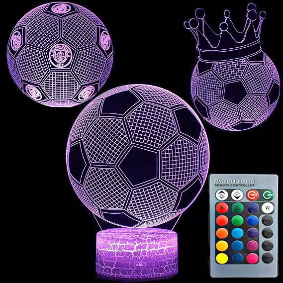 3D Illusion Night Light Soccer Football Three Pattern 16 Color Change Illusion Lamp Sports Nightlight Lamp for Kids Children