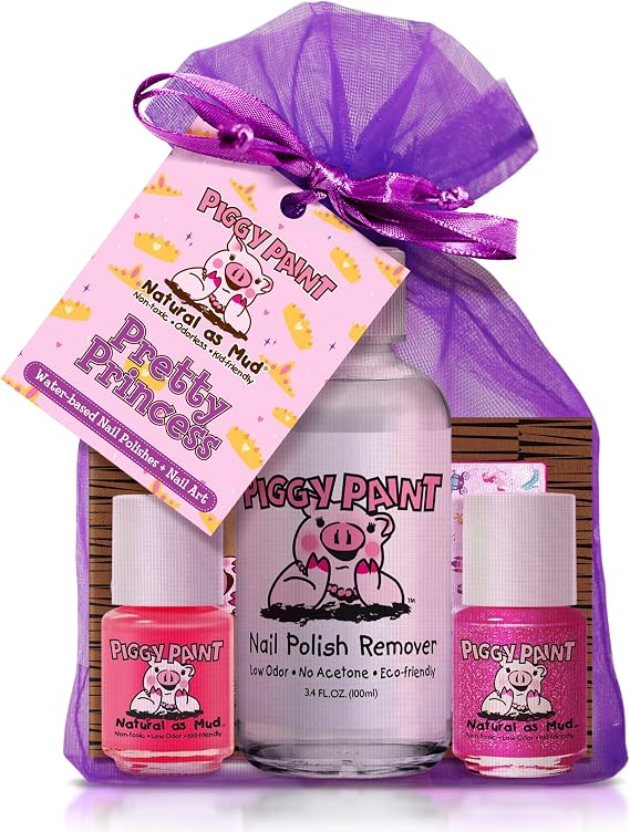 Piggy Paint Nail Polish, Non-Toxic - Pretty Princess, 2 Color + Remover Set