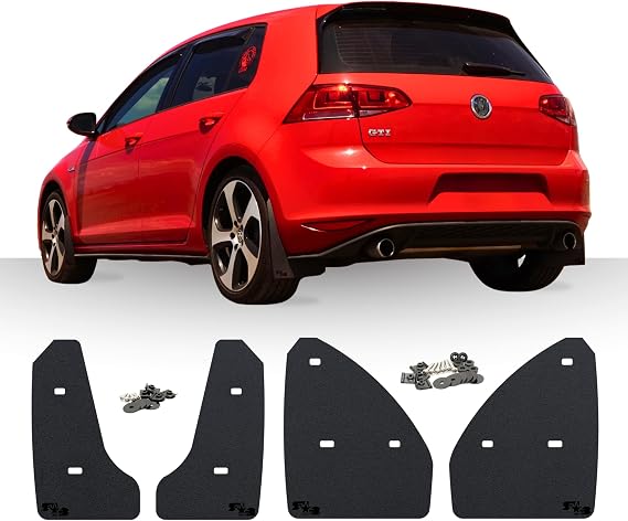 RokBlokz Mud Flaps for 2015-2021 MK7 Volkswagen Golf GTI - Multiple Colors Available - Mud Guards are Custom Cut and Fit - Includes All Mounting Hardware (Black with Black Logo, Short)