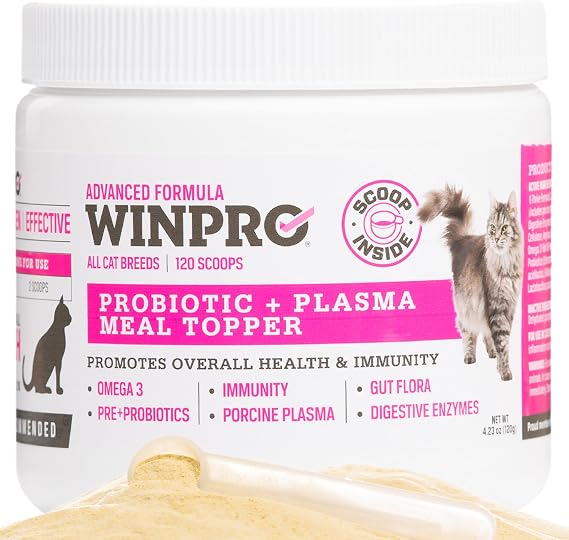 WINPRO- Cat Probiotic Meal Topper, Plasma-Powdered Formula for Gut Health, Seasonal Allergy Relief, Healthy Probiotic Supplement for Cat's, All Cat Breeds, 120 Scoops, Made in USA
