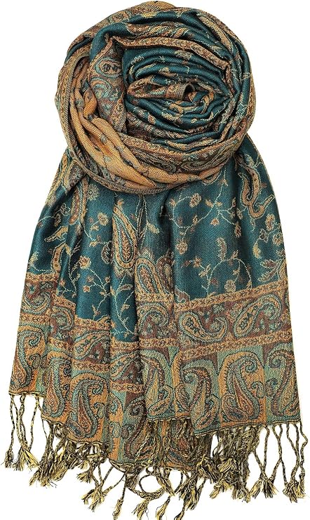 Achillea Reversible Paisley Pashmina Rave Scarf Exotic Indian Shawls and Wraps for Evening Dresses, Festivals, All Seasons