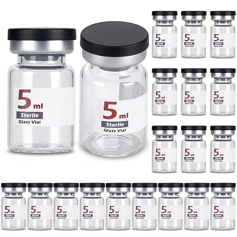 20 Pack 5ml Sterile Vials for Injections, Self-Healing Port, Empty Vials for Injection with Aluminum Flip Off Cap, Autoclavable Borosilicate Glass Vials for Batch Storage, Powder & Essential Oils