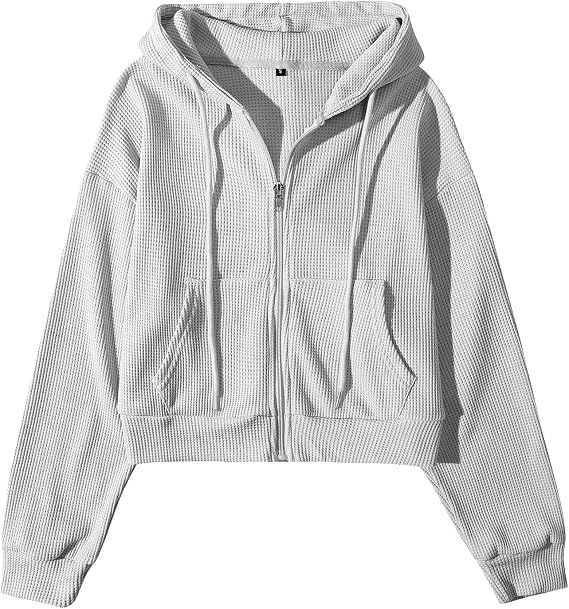 Yimoon Cropped Hoodie Women Zip Up Crop Hoodie Waffle Knit Sweatshirt Jackets