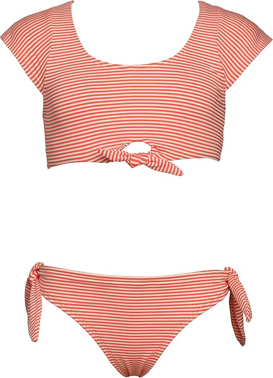 Hobie Girls-Cap Sleeve Bralette Bikini Top & Bow Tie Hipster Bottom Swimsuit Set