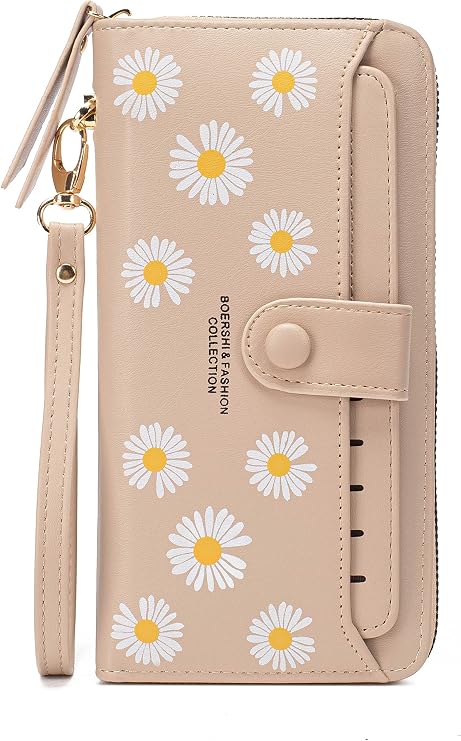 Women Leather Wallet RFID Blocking Zipper Pocket Wallet Card Case Purse with ID Window