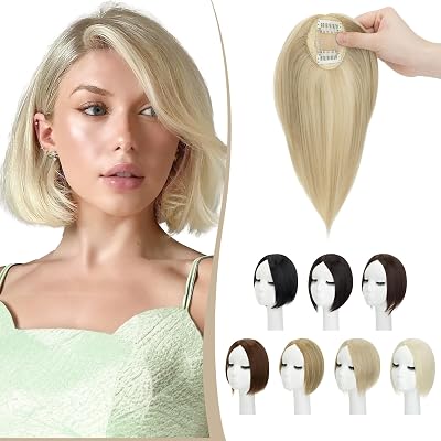 SEGO Hair Toppers for Women 10 Inch Synthetic Wigs Add Volume Clip in Pieces Bob Top Wiglets for Thinning Hair #24613 Ash Blonde Mix
