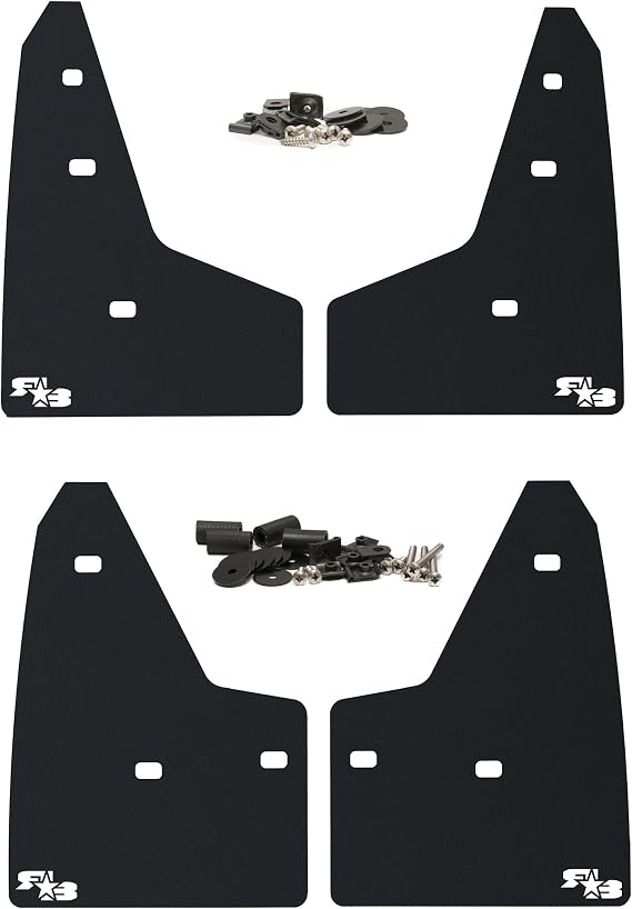 RokBlokz Mud Flaps for 2016-2018 Ford Focus RS - Set of 4 - Multiple Colors Available - Mud Guards are Custom Cut and Fit - Includes All Mounting Hardware (Black with White Logo)