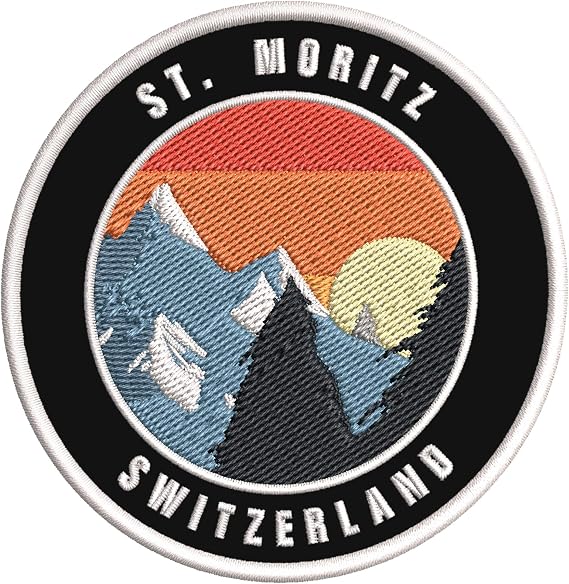 St. Moritz, Switzerland Ski Restort Mountain Embroidered Premium Patch DIY Iron-on or Sew-on Decorative Badge Emblem Vacation Souvenir Travel Gear Clothes Appliques