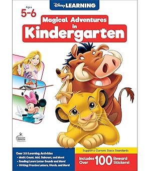 Disney Learning Magical Adventures in Kindergarten Workbooks, Math, Letter Recogntion, Reading Comprehension and Handwriting Practice, Lion King, Rapunzel, Mickey Mouse and Cars Kindergarten Workbooks