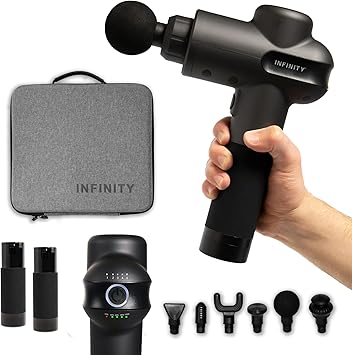 Infinity PR Pro Endurance Percussion Massage Device Black Swappable Battery Included 45W high Torque and Performance brushless Motor Eight Hour Total runtime Matte Black