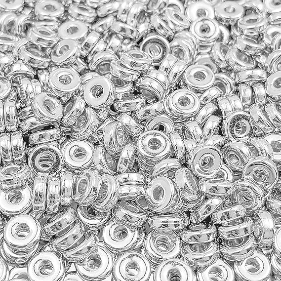 Amaney 1000pcs 6mm Silver Flat Round Spacer Beads Disc Loose Jewelry Making Beads for DIY Bracelet Necklace Earring Craft Supplies