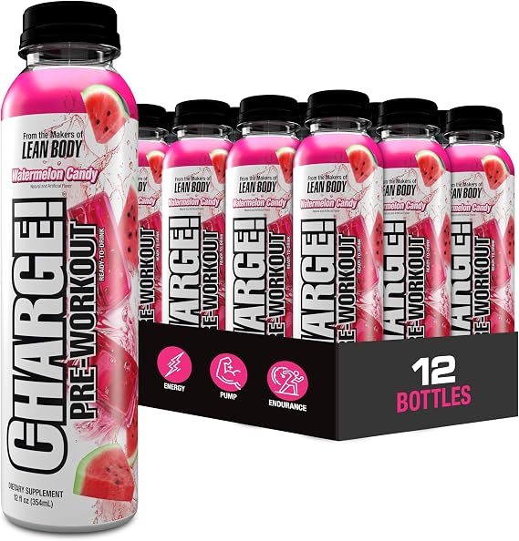 LABRADA Charge Pre Workout Watermelon Candy RTD Drink Pump, Energy, Endurance Formula with 10g Glycerol, 6g L-Citrulline Malate, 4g Beta Alanine, 300mg Caffeine, + Total Hydration, 12 Servings