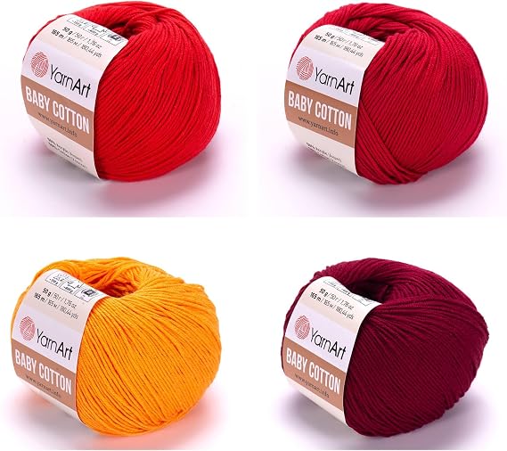 YarnArt Baby Cotton Knitting Yarn - 50% Cotton, 50% Acrylic Soft Baby Cotton Amigurumi Animal Toys Yarn, 50 gr-1.76 Oz, 180 Yds, (Pack of 4) (Autumn HUES)