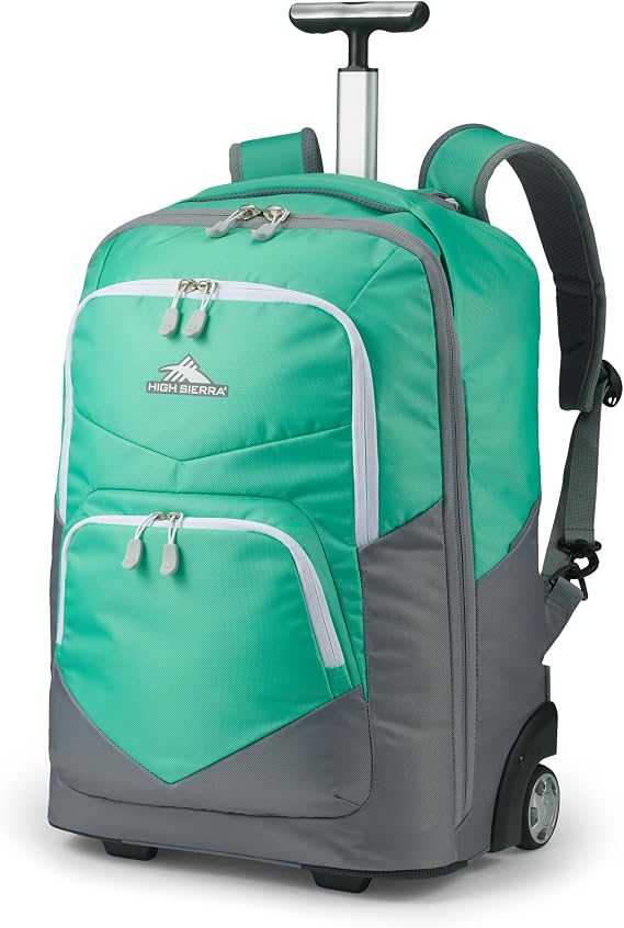High Sierra Freewheel Pro Wheeled Backpack with 360 Degree Reflectivity, Adjustable Handle, Large Main Compartment, and Laptop Sleeve, Aquamarine
