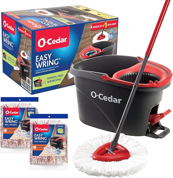 O-Cedar Bucket EasyWring Spin Mop System + Two EasyWring Deep Clean Refills (Variety Pack)