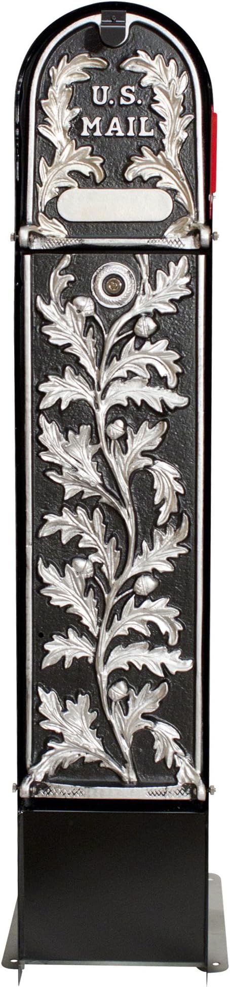 MK-150-RO-SLVR MailKeeper 150 Column Rose Locking Mailbox with Running Oak Design Front and Rear Retrieval Door, Black with Silver