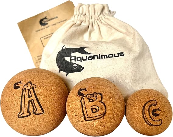 Aquanimous ABC Cork Massage Ball Set of 3 Natural Firm Ultra-Light Eco-Friendly Fascia Massage Balls with Travel Bag (3", 2.5", 2")