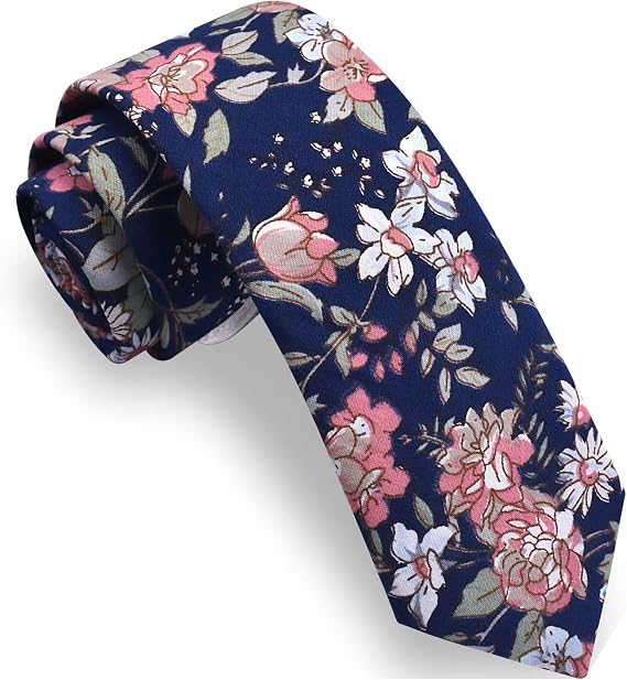 GUSLESON Fashion 2.4"(6cm) Floral Skinny Tie for Men Slim Flower Print Cotton Necktie for Wedding Party