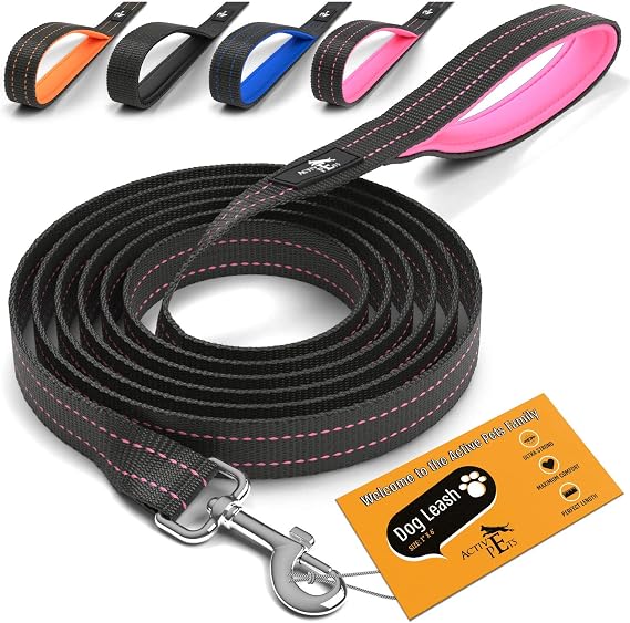 Strong Dog Leash with Padded Handle, Durable Comfort Grip for Large & Medium Dogs, up to 6ft Adjustable Training Lead, 1 in x 4 ft, Pink